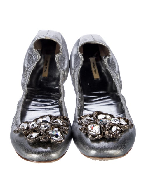 Miu Miu Leather Crystal Embellishments Ballet Flats