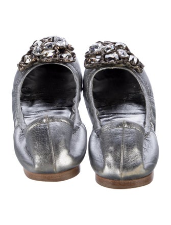 Miu Miu Leather Crystal Embellishments Ballet Flats