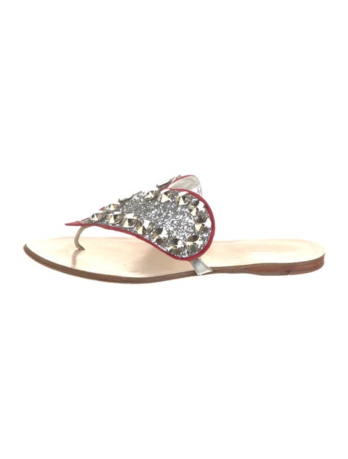 Miu Miu Leather Glitter Accents Flip Flops