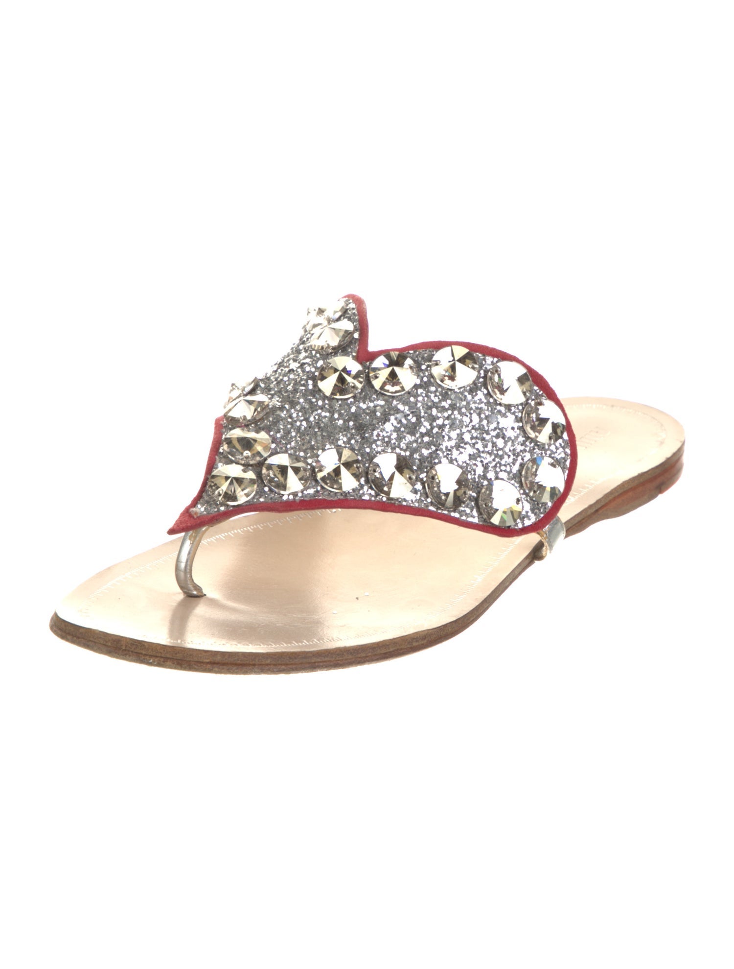 Miu Miu Leather Glitter Accents Flip Flops