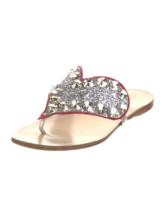 Miu Miu Leather Glitter Accents Flip Flops
