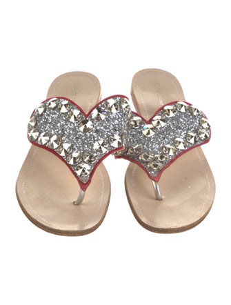 Miu Miu Leather Glitter Accents Flip Flops