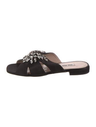 Miu Miu Leather Crystal Embellishments Slides
