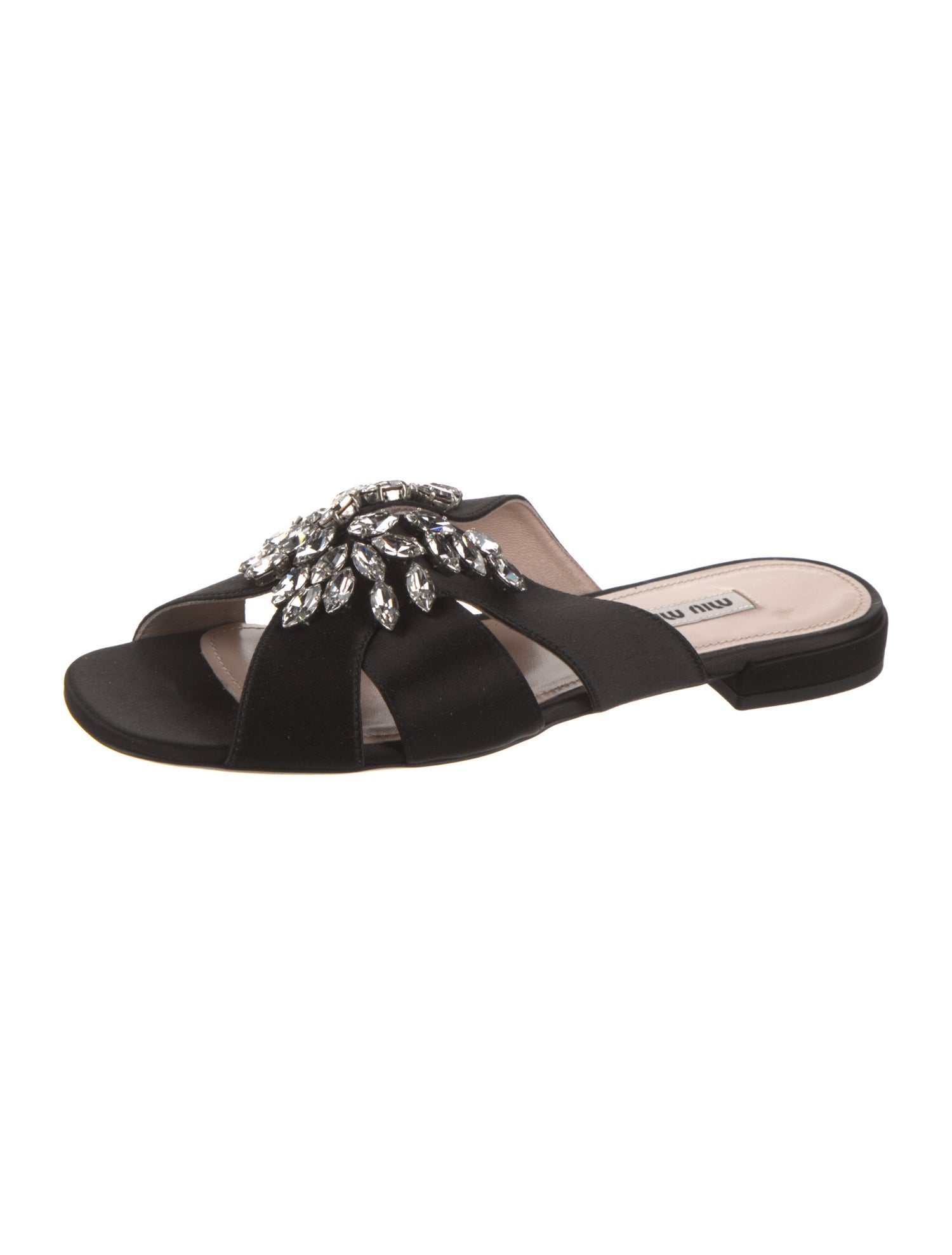 Miu Miu Leather Crystal Embellishments Slides