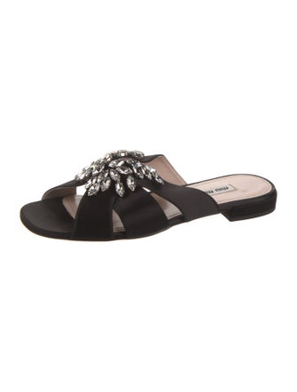 Miu Miu Leather Crystal Embellishments Slides