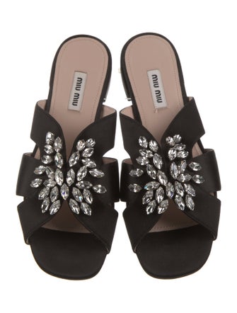 Miu Miu Leather Crystal Embellishments Slides