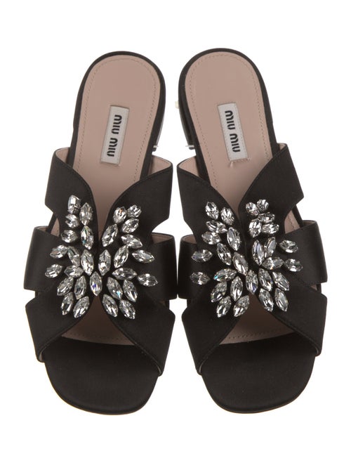 Miu Miu Leather Crystal Embellishments Slides