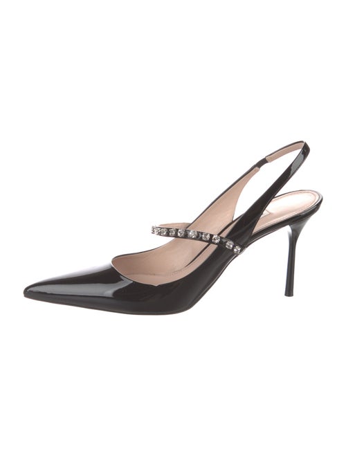 Miu Miu Patent Leather Crystal Embellishments Slingback Pumps