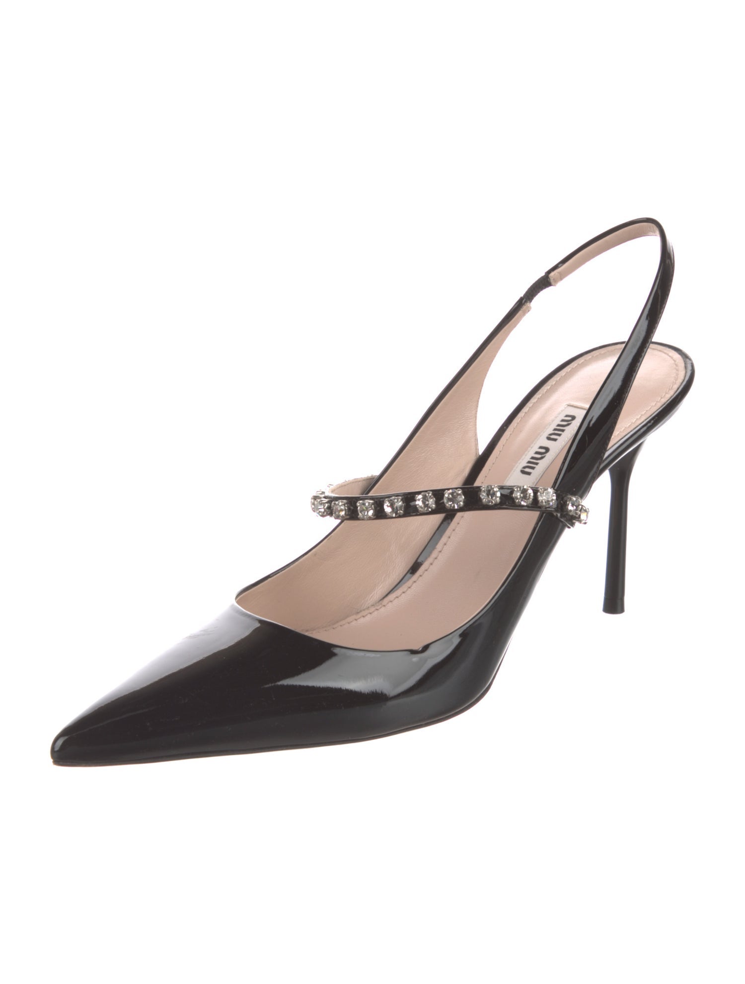 Miu Miu Patent Leather Crystal Embellishments Slingback Pumps