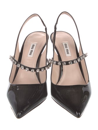 Miu Miu Patent Leather Crystal Embellishments Slingback Pumps