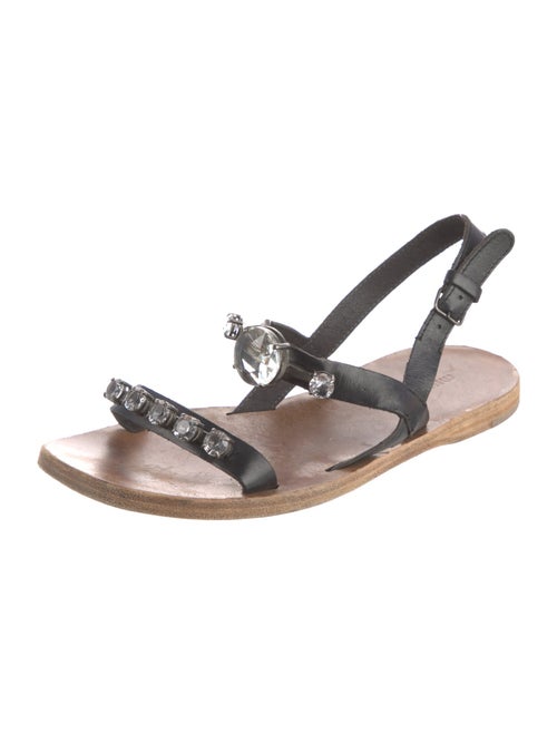 Miu Miu Leather Crystal Embellishments Slingback Sandals