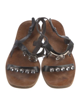 Miu Miu Leather Crystal Embellishments Slingback Sandals