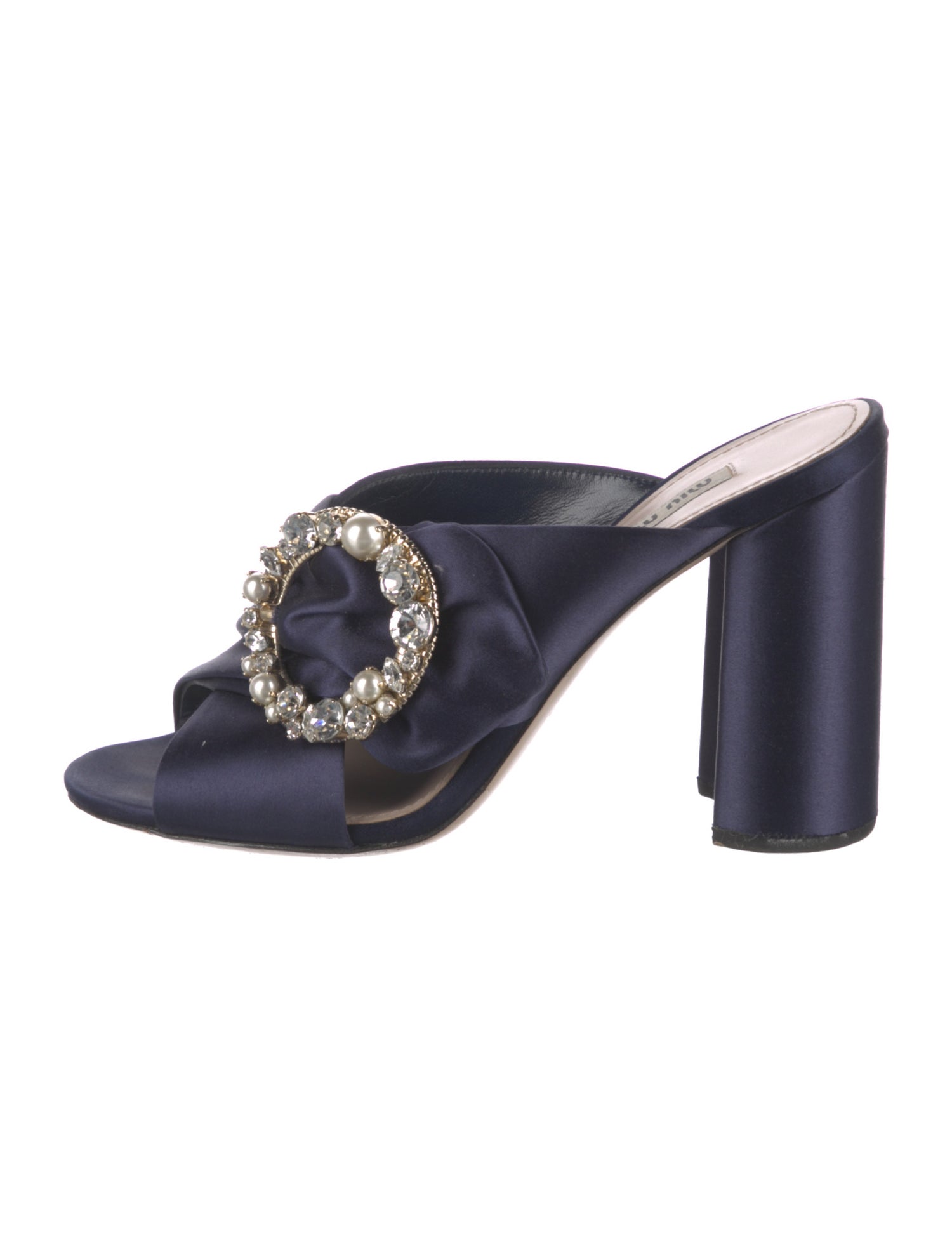 Miu Miu Satin Crystal Embellishments Slides