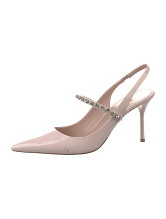 Miu Miu Patent Leather Crystal Embellishments Slingback Pumps