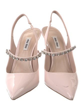 Miu Miu Patent Leather Crystal Embellishments Slingback Pumps