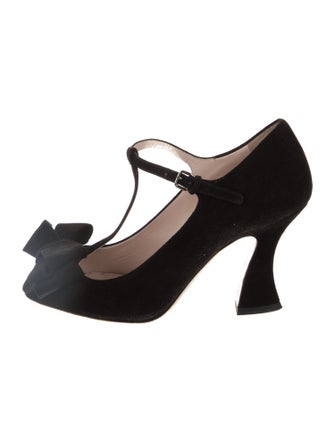 Miu Miu Suede Bow Accents T-Strap Sandals