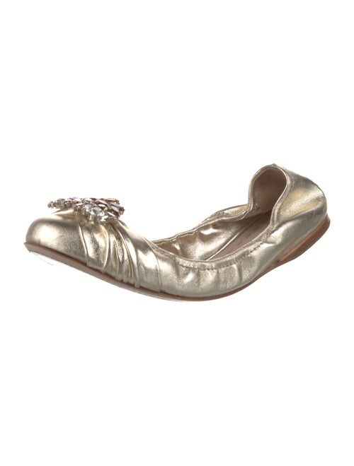 Miu Miu Leather Crystal Embellishments Ballet Flats
