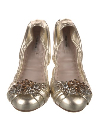 Miu Miu Leather Crystal Embellishments Ballet Flats