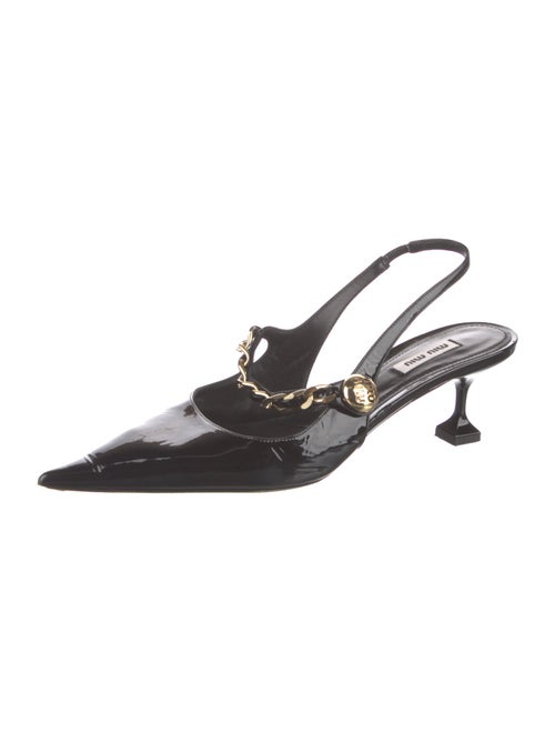 Miu Miu Patent Leather Chain-Link Accents Slingback Pumps