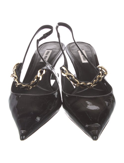 Miu Miu Patent Leather Chain-Link Accents Slingback Pumps