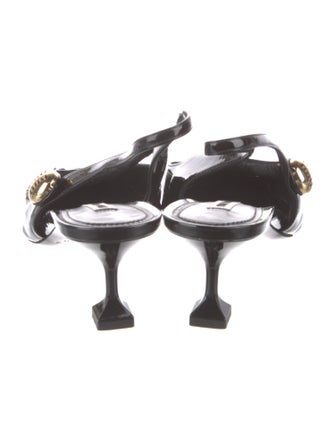 Miu Miu Patent Leather Chain-Link Accents Slingback Pumps