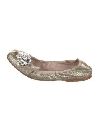 Miu Miu Canvas Bow Accents Ballet Flats