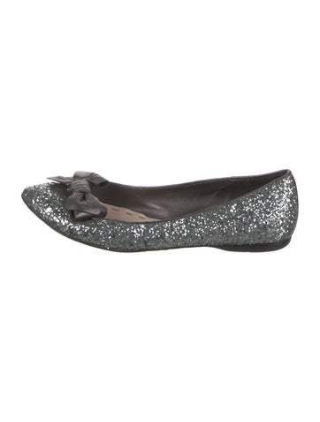 Miu Flats Glitter Bow Accents Ballet IT 37 | 7