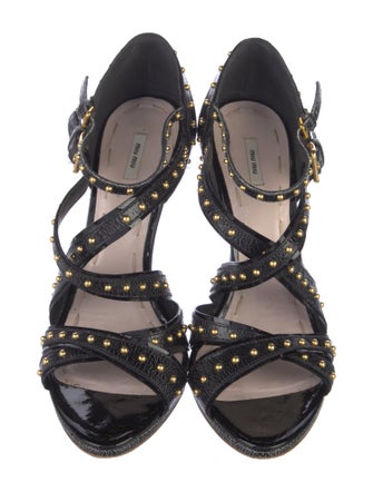Miu Miu Patent Leather Studded Accents Sandals