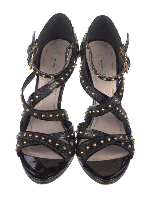 Miu Miu Patent Leather Studded Accents Sandals