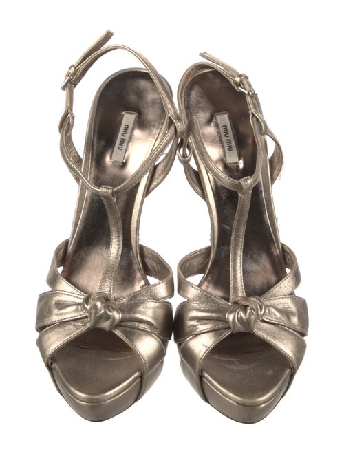 Miu Miu Leather Crystal Embellishments T-Strap Sandals