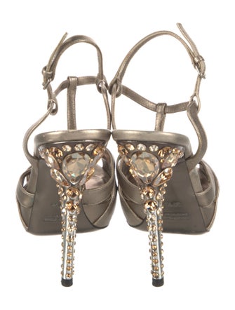 Miu Miu Leather Crystal Embellishments T-Strap Sandals