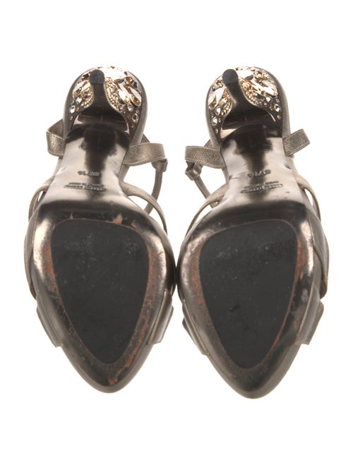 Miu Miu Leather Crystal Embellishments T-Strap Sandals