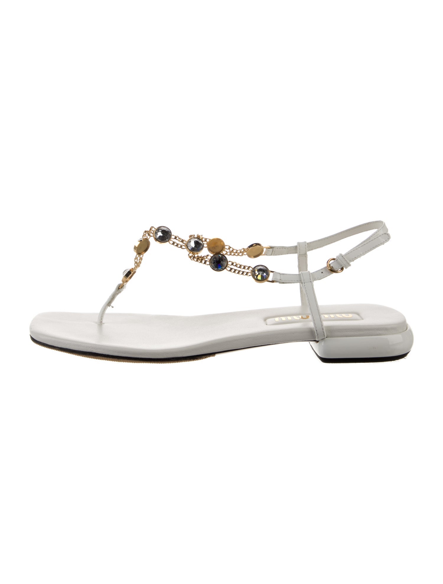 Miu Miu Leather Chain-Link Accents T-Strap Sandals