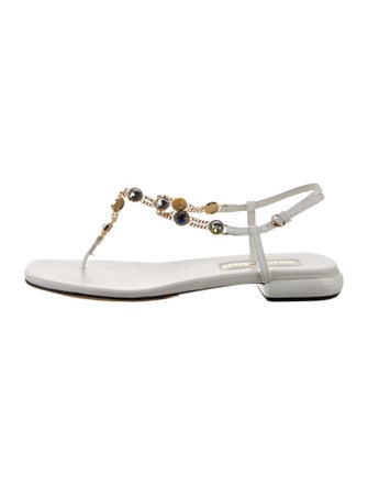 Miu Miu Leather Chain-Link Accents T-Strap Sandals