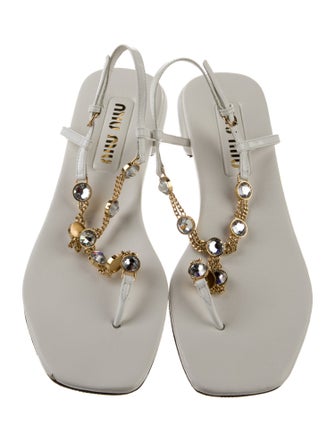 Miu Miu Leather Chain-Link Accents T-Strap Sandals