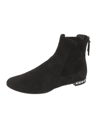 Miu Miu Suede Crystal Embellishments Chelsea Boots