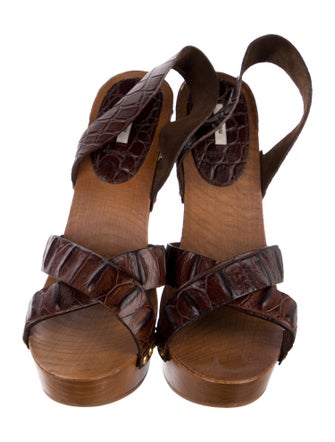 Miu Miu Crocodile Studded Accents Slingback Sandals