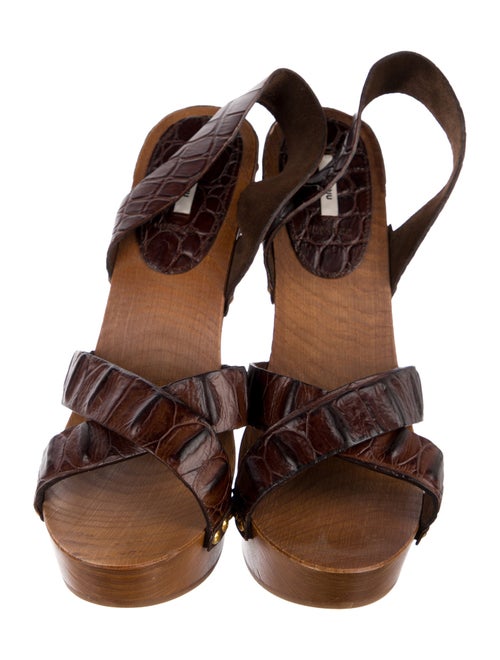 Miu Miu Crocodile Studded Accents Slingback Sandals