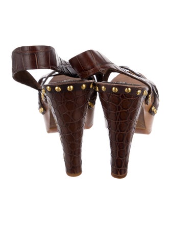 Miu Miu Crocodile Studded Accents Slingback Sandals