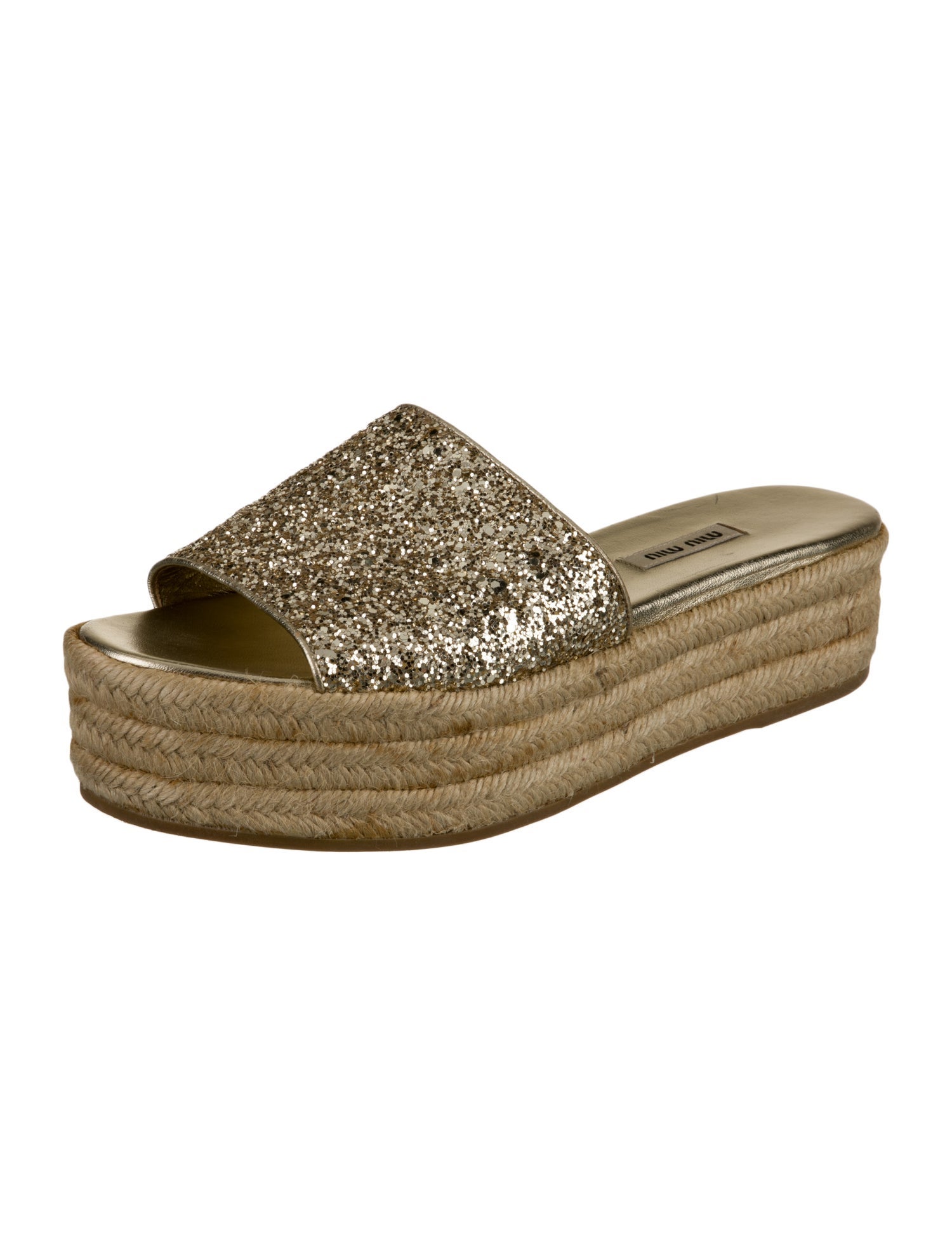 Miu Miu Leather Glitter Accents Espadrilles