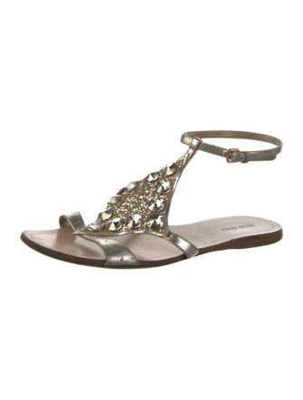 Miu Miu Leather Crystal Embellishments Sandals