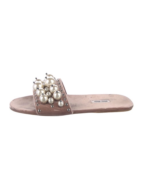 Miu Miu Faux Pearl Accents Velvet Slides