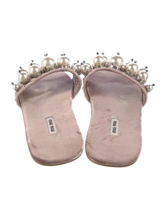 Miu Miu Faux Pearl Accents Velvet Slides