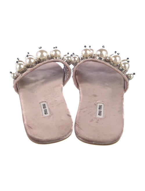 Miu Miu Faux Pearl Accents Velvet Slides