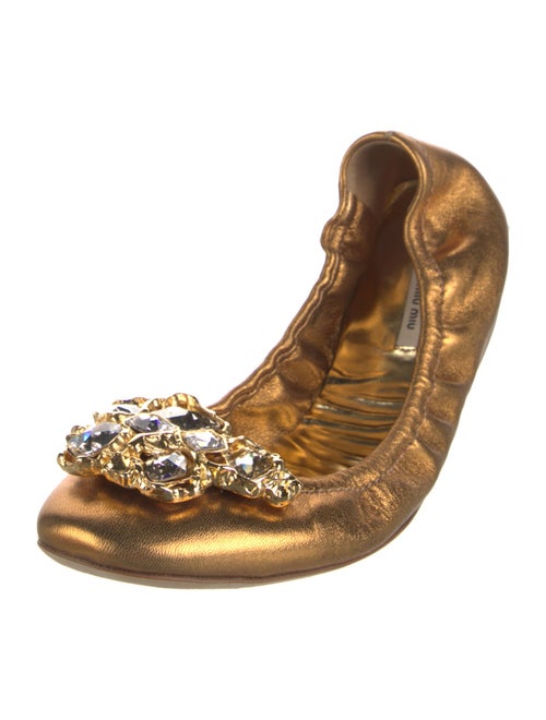Miu Miu Leather Crystal Embellishments Ballet Flats