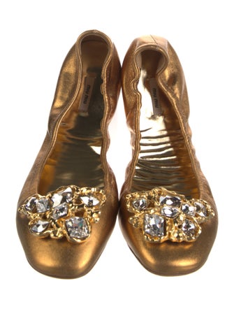 Miu Miu Leather Crystal Embellishments Ballet Flats