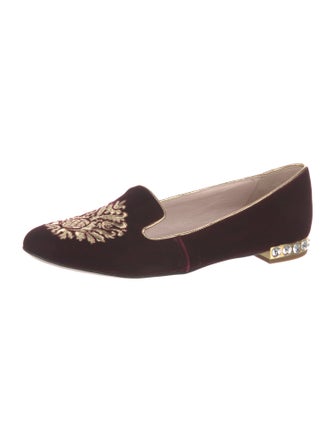 Miu Miu Velvet Crystal Embellishments Loafers