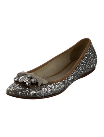 Miu Miu Glitter Bow Accents Flats