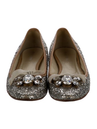 Miu Miu Glitter Bow Accents Flats