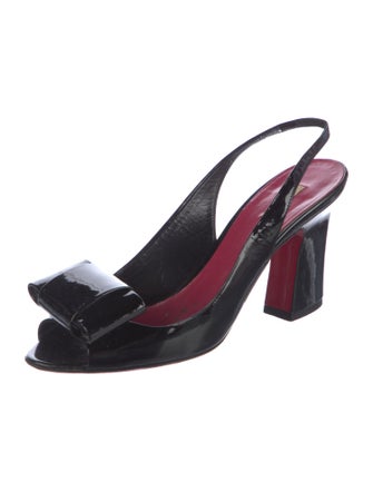 Miu Miu Patent Leather Bow Accents Slingback Pumps
